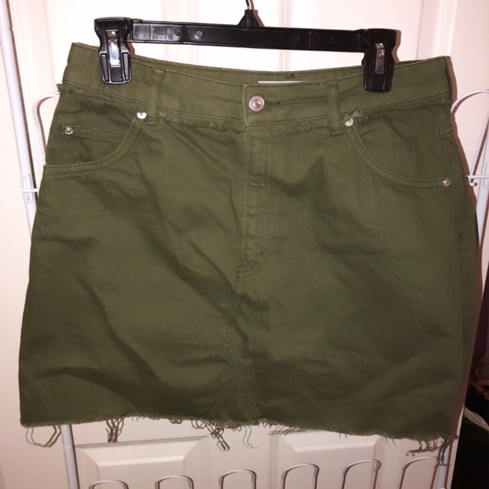 Army green denim skirt